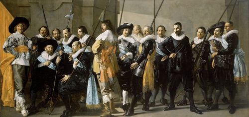 Dutch:  Schutters van de compagnie van kapitein Reinier Reael en luitenant Cornelis Michielsz. Blaeuw, 'De magere compagnie' Militia Company of District XI under the Command of Captain Reynier Reael — Alla Prima
