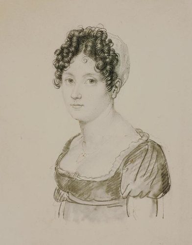 multiple languages:  Eugénie-Marguerite-Honorée Charen Eugénie-Marguerite-Honorée Charen — Charcoal Drawing