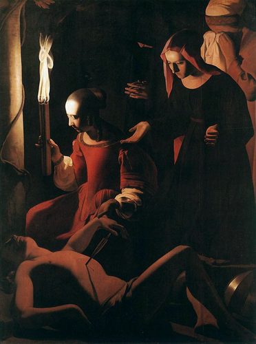 French:  Saint Sébastien soigné par IrèneSt Sebastien Attended by St Irene — Chiaroscuro