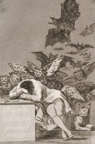 The sleep of reason produces monsters (No. 43), from Los Caprichos — Etching