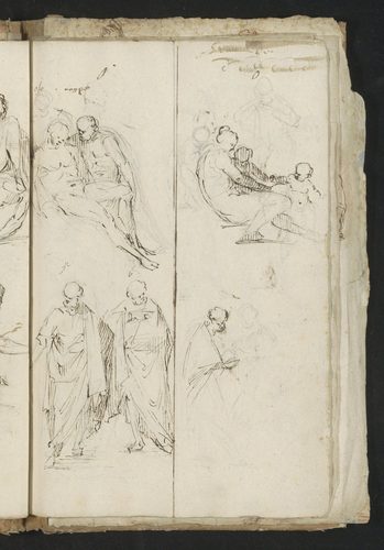 Liefdespaar, mannen in toga en een zittende naakte vrouw met twee putti, RP-T-1905-164-27(R) — Gesture Drawing