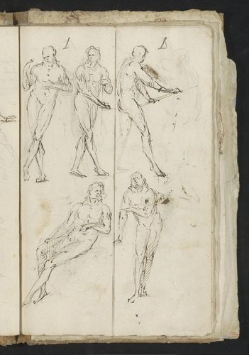 Staande, zittende en leunende naakte mannen, RP-T-1905-164-24(R) — Gesture Drawing
