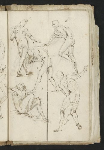 Naakte mannen in verschillende zit- en buighoudingen, RP-T-1905-164-26(R) — Gesture Drawing