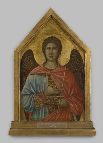 Dutch:  Paneelschildering "Engel" tempera op hout door Duccio di Buoninsegna, circa 1308-1311, Siena Angel — Tempera