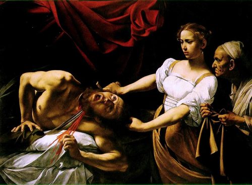 Italian:  Giuditta che taglia la testa a OloferneJudith Beheading Holofernes — Tenebrism