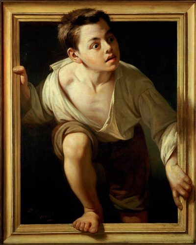 Spanish:  Huyendo de la crítica Escaping Criticism — Trompe-l'œil