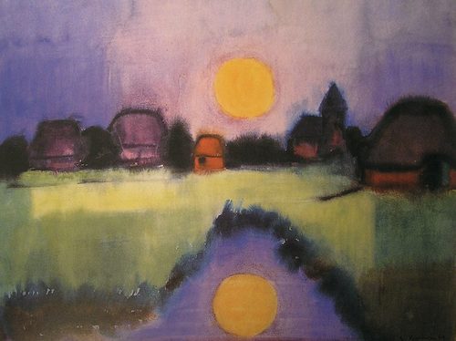 Erwin Hinrichs Mondaufgang in Westerhever — Wet-on-Wet Watercolor